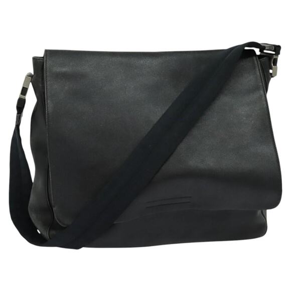 PRADA Shoulder Bag Leather Black Silver - Picture 1 of 12